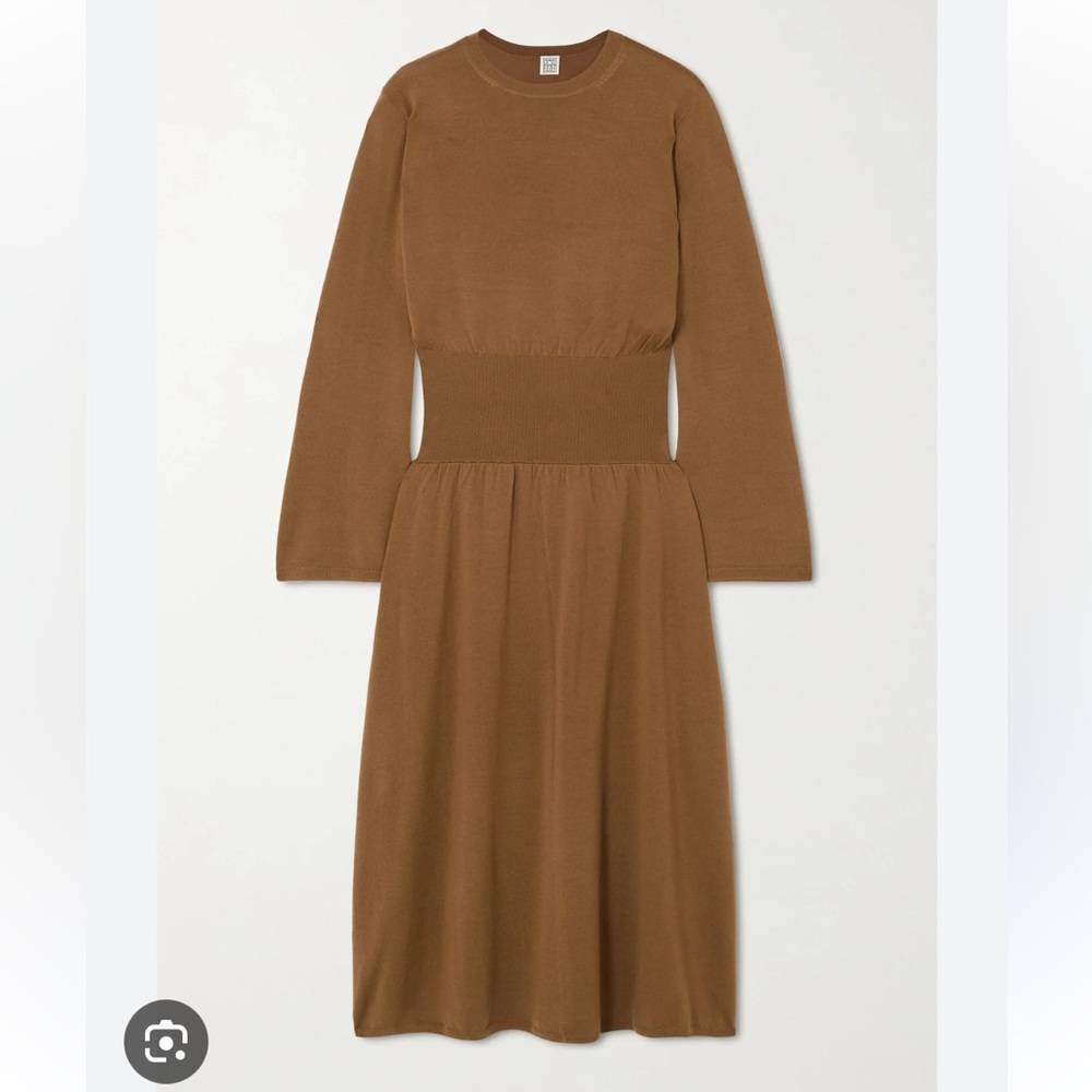 Toteme Marino wool midi dress in camel size M
